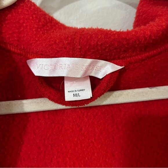 Victoria's Secret Bright Red Plush Cozy Short Hooded Robe Women’s Size Medium - Picture 3 of 7